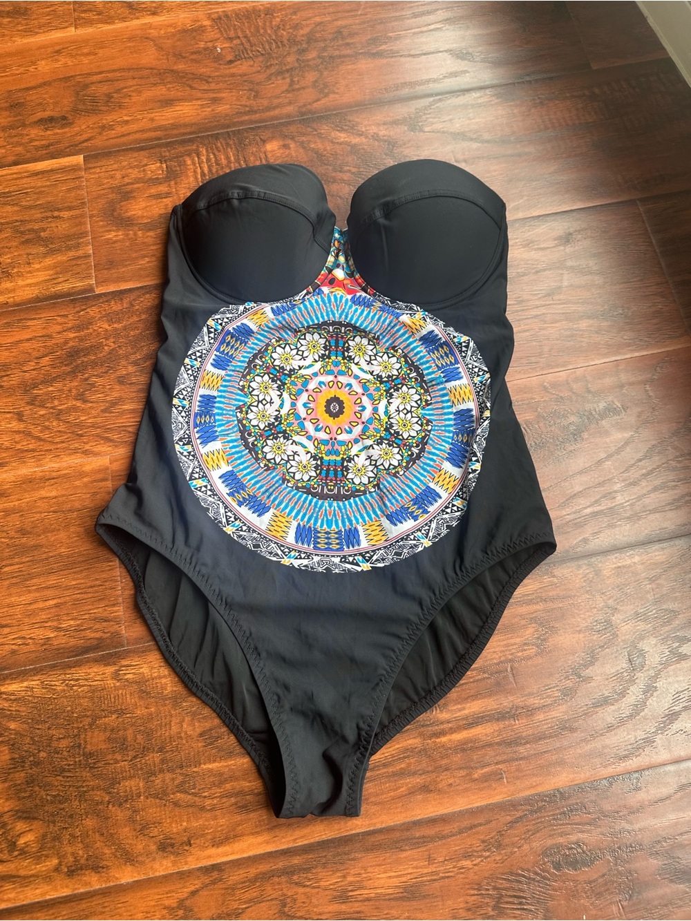 Red Carter Black One-Piece Swimsuit with Multicolor Mandala